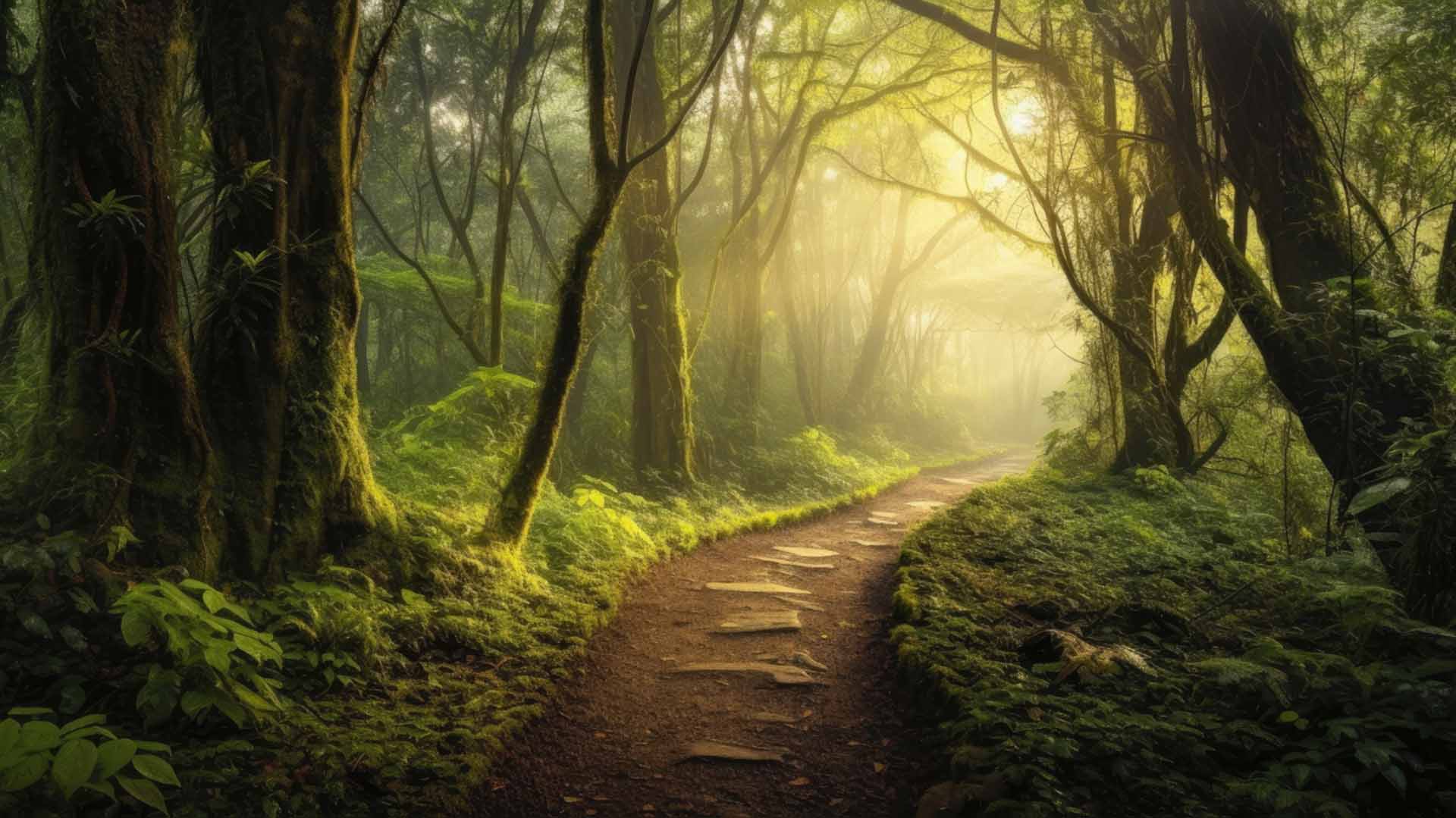 beautiful-forest-landscape_1920x1079 Bospad met licht aan de horizon als doel